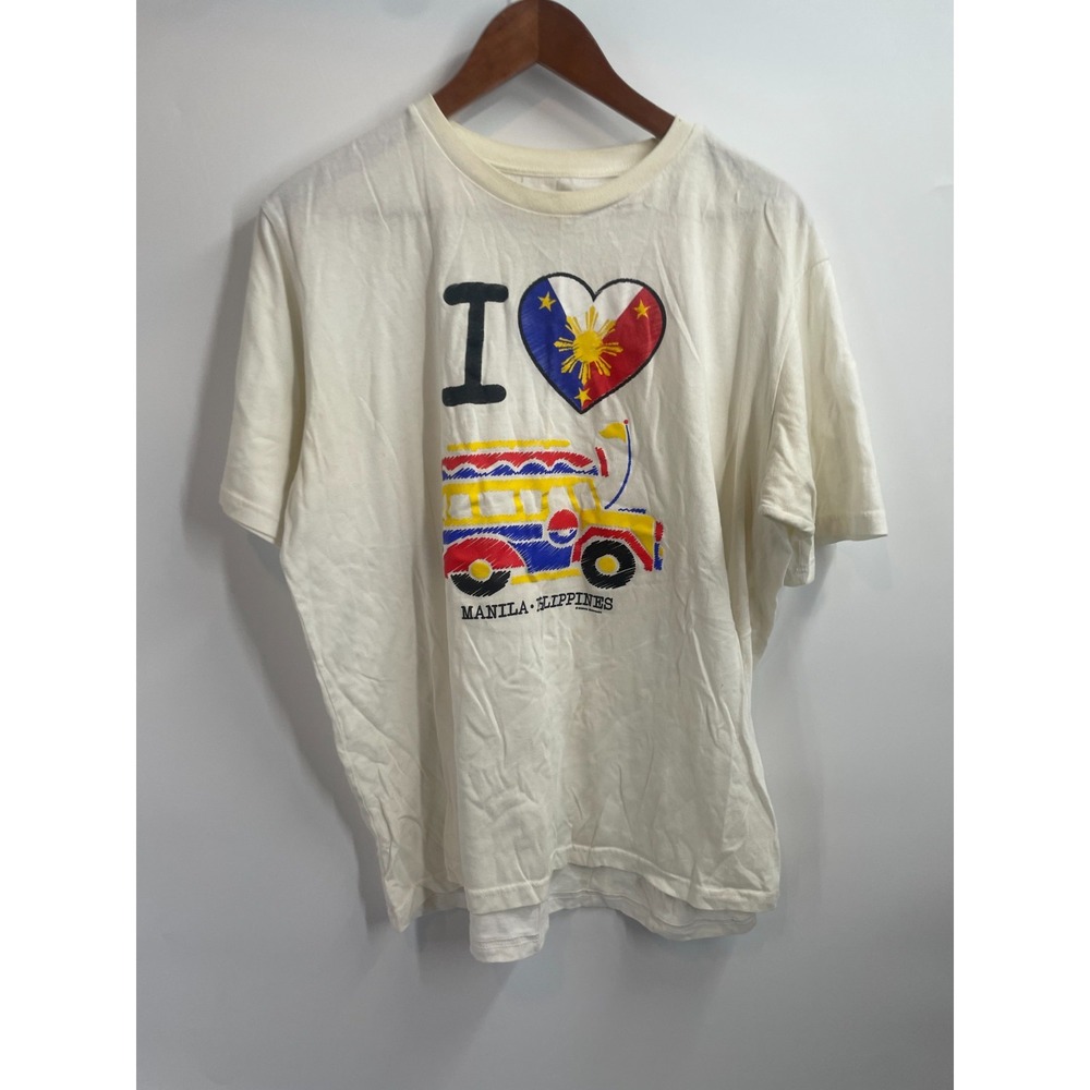 Islands Souvenir I Love Manila Philippines Flag Jeepney Graphic T-Shirt White XL
